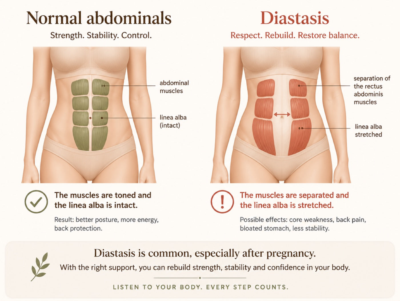 Normal abdominals versus diastasis